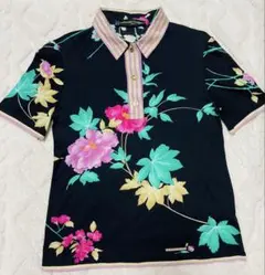 LEONARD FASHION 華やか花柄フポロシャツ 半袖 ネイビーS