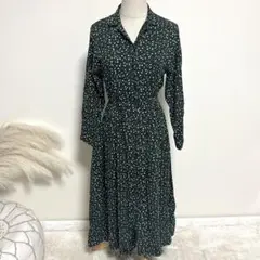 LOWRYS FARM カイキンシャツワンピース 長袖 ダークグリーン 花柄 M