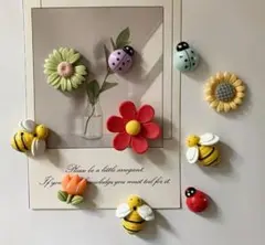 カラフルな花と虫のマグネットセット 10個セット　マイガーデン