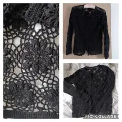 古着屋購入*クロシェカーディガン*かぎあみ*ブラック
