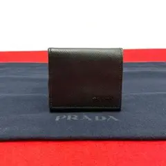 ほぼ未使用 プラダ ロゴ 刻印 サフィアーノ レザー コインケース 小銭入れ 黒