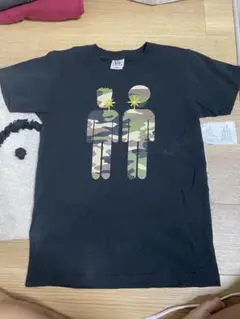 迷彩柄入り　黒Tシャツ　短丈
