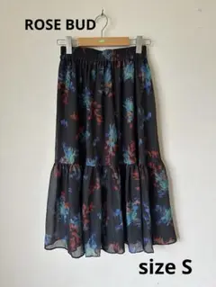 【美品】オ27 ROSE BUD ローズバッド　スカート　sizeS 黒　花柄