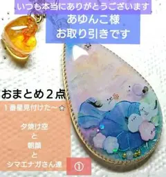１番星見付けた 夕焼け空と朝顔とシマエナガさん チャーム バックチャーム①