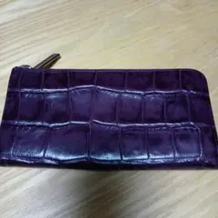 COMME CA DU MODE　長財布　パープル　クロコ型押し　牛革