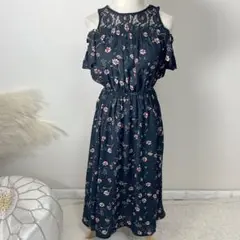 INGNI レイヤー肩開き花柄／ワンピース ブラック ロング M