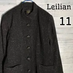 a723 Leilian レリアン ★ ツイードジャケット ブラック 肩パッド