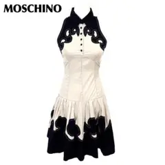 MOSCHINOノースリーブワンピース IT38 ライトベージュ×黒 無地