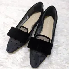 美品　ルタロン　チュールドットリボンオペラフラット パンプス