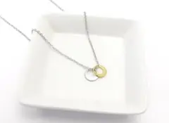 定番シンプル２色シルバーゴールドリングステンレスネックレス/金属アレルギー対応