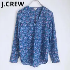 ジェイクルー　長袖シャツ　ブラウス　花柄　ブルー　差し色　XXS　大人カジュアル