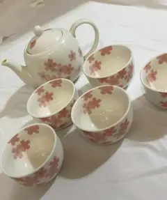 桜の花柄 ティーポットとカップ5個セット　栄楽窯