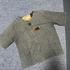 和モダングレー 半袖シャツ 前あきボタン付き　パッチワーク　ポケット付き　M〜L