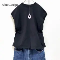 【アルマデザイン】　Tシャツ　M　ノースリーブ　フレンチ袖　ブラック　女子　ラフ