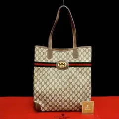 極 美品 オールドグッチ シェリーライン レザー トートバッグ ハンドバッグ 茶