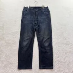 k1445【ユーズド加工デニムパンツ】33 紺 カラーステッチ ストレート