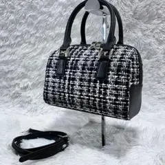 【美品】ハンドバック 2WAY ツイード オンワード樫山 ショルダーバッグ 黒