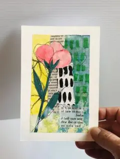 抽象画　コラージュ　アート　原画　ポストカードサイズ