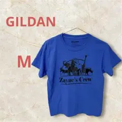 【Mサイズ】青色GILDAN Zayne's Crew Tシャツ 後ろプリント有