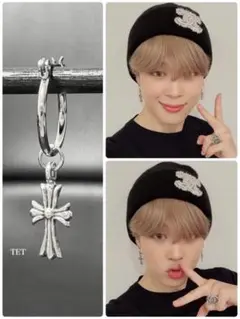 【フープピアス 16mm＋クロス シルバー 1個】BTS クロスピアス a23