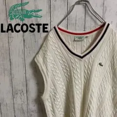 ラコステ セーター ニットベスト Vネック 刺繍 白