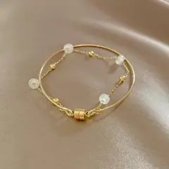 マグネット　ブレスレット　ゴールド　チェーン　ストーン　レディース　上品
