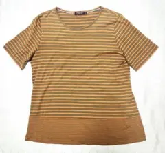 DECOY　オレンジとグレーのストライプ半袖綿100Tシャツ LL