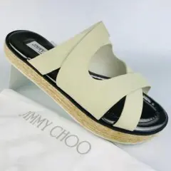 美品★JIMMY CHOO・レディース レザー エスパドリーユ サンダル(37)
