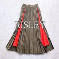 RISLEY グリーン　カーキ　プリーツロングスカート　フリーサイズ　ジップ