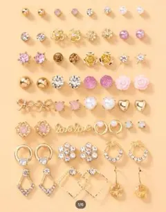 【新品/送料込】未使用品 ゴールド ピアス 30個 リボン ピンク ローズ