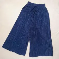 Hampstead ハムステッドプリーツワイドパンツ ブルー ウエストゴム M