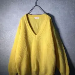 【ヴィンテージ】Vネックニット イエロー スプリング 古着usedAS48
