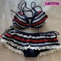【難あり】LAETITIAレリッタ 水着・ビキニ ネイビー・赤・白ストライプ