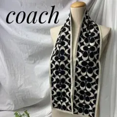 coach コーチ マフラー リバーシブル ブラック ロゴ ウール ボーダー