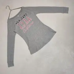 良品★OLD NAVY Tシャツ 長袖 ロゴプリント カジュアル グレー S