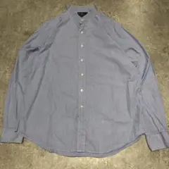 90s ラルフローレン 長袖シャツ 襟無し グランジ 無地 ソリッド 青 XL