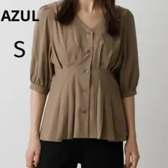 AZUL ブラウン五分袖シャツ タックペプラムブラウス Sサイズ
