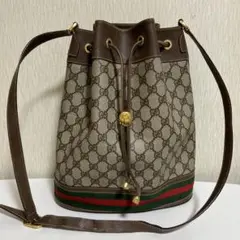 【美品】GUCCI オールドグッチ シェリーライン 巾着ショルダーバッグ PVC