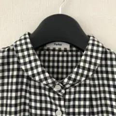 Parkes◆ ギンガムチェック 丸襟 ラウンドカラー ブラウス 長袖 M