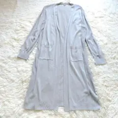 【美品】INDIVI ロングカーディガン　リブ　ポケット　グレー
