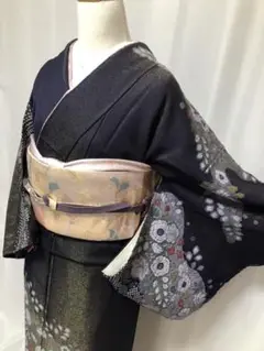 正絹 濃紫 金通し 美品 絞り 金彩 辻が花 訪問着 袋帯 2点セット❣️