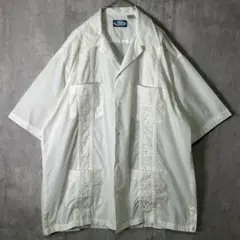 オフホワイト 刺繍 キューバシャツ 開襟 XL コットン