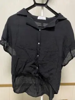 Leahmatin シャツ　前結び　ブラック　透け感　リボン