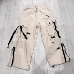 Casper John デニムパラシュートパンツ S ホワイト×ブラック　訳あり