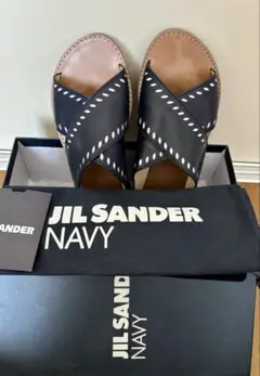 JIL SANDER NAVY ネイビー レザーサンダル　フラット 37