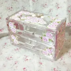 エレガント♡アクリル製.薔薇の2段引き出し小物入れ.横型♡トールペイント