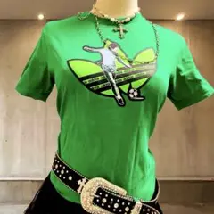 ビンテージ✨Y2K adidas 平成ギャル ピチT チビTシャツ黒タグサッカー