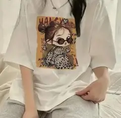 イラストプリントラウンドネックTシャツ Mサイズ
