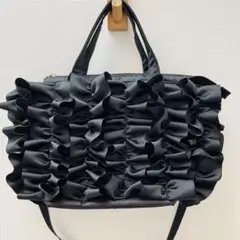 【Yoshimi Lace】リボンフリルバッグ 2wayショルダー紐付 ブラック