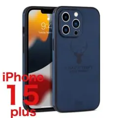 ネイビーiPhone15plusケース鹿ロゴPUレザーカバーiPhoneケース
